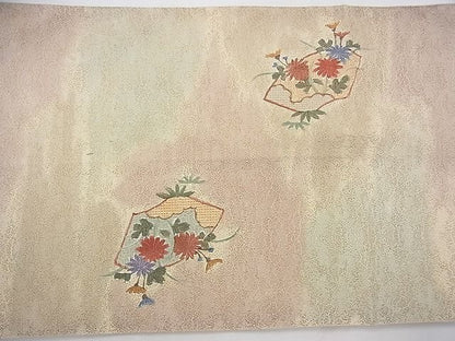 平和屋着物◎太鼓柄袋帯 刺繍 地紙鳳凰花文 金糸 逸品 BAAF5810fk