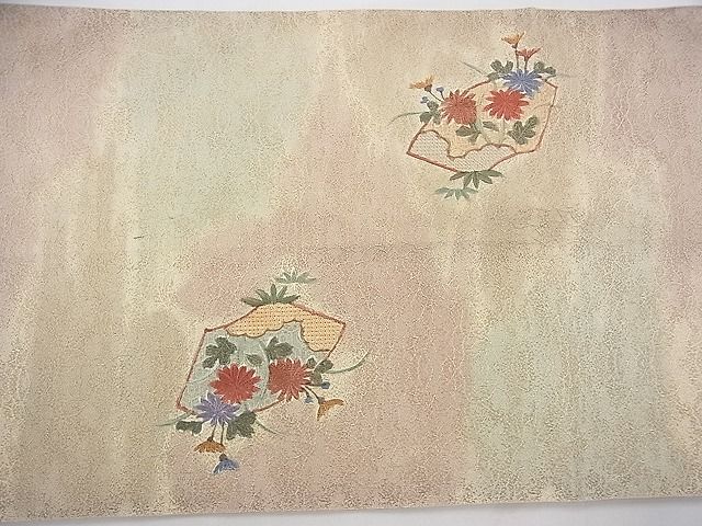 平和屋着物◎太鼓柄袋帯 刺繍 地紙鳳凰花文 金糸 逸品 BAAF5810fk