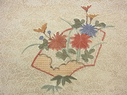 平和屋着物◎太鼓柄袋帯 刺繍 地紙鳳凰花文 金糸 逸品 BAAF5810fk