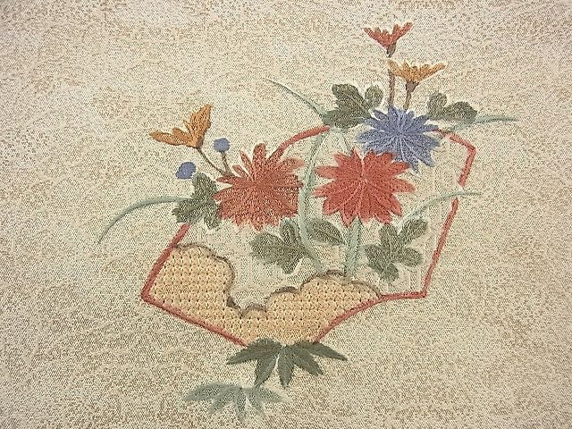 平和屋着物◎太鼓柄袋帯 刺繍 地紙鳳凰花文 金糸 逸品 BAAF5810fk