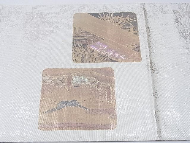 平和屋着物■六通太鼓柄袋帯 螺鈿箔 色紙重ね流水花鳥文 金彩 逸品 CAAE8994hy