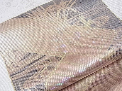平和屋着物■六通太鼓柄袋帯 螺鈿箔 色紙重ね流水花鳥文 金彩 逸品 CAAE8994hy