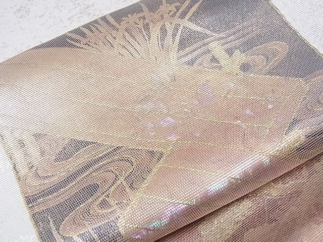 平和屋着物■六通太鼓柄袋帯 螺鈿箔 色紙重ね流水花鳥文 金彩 逸品 CAAE8994hy