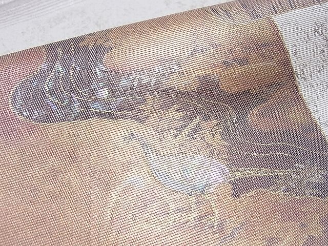 平和屋着物■六通太鼓柄袋帯 螺鈿箔 色紙重ね流水花鳥文 金彩 逸品 CAAE8994hy