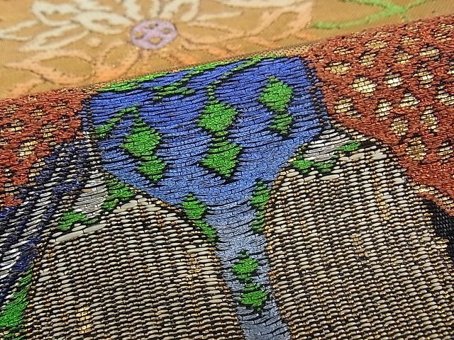 平和屋本店●最高級　龍村平蔵製　六通太鼓柄　本袋帯　天笠装駒錦　黒地　金銀糸　逸品　CZAA0382s4