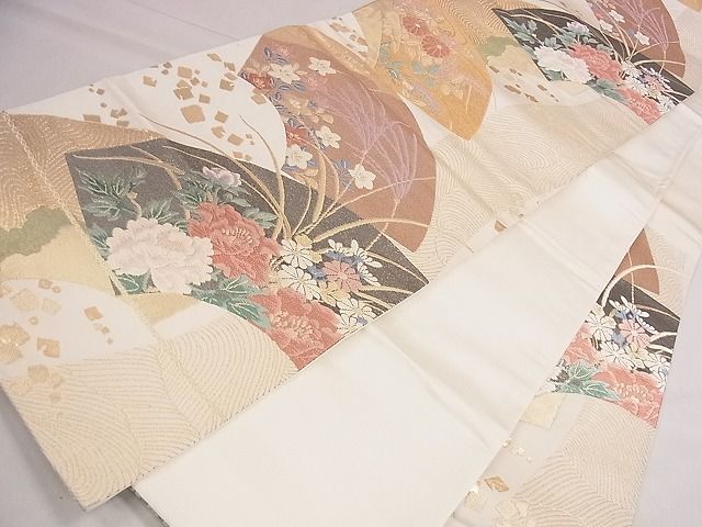 平和屋着物◎六通柄袋帯 唐織 地紙重ね流水草花文 金糸 逸品 CAAE4102eg
