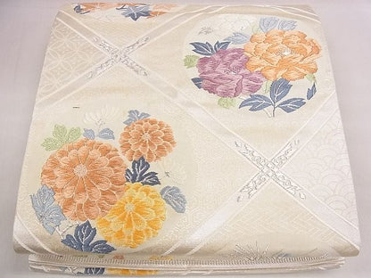 平和屋着物◎六通柄袋帯 唐織 菱花丸文 銀糸 逸品 CAAE4157eg
