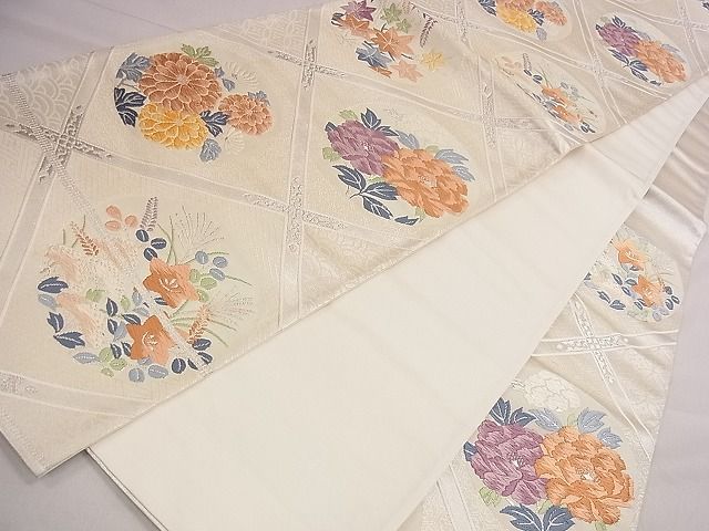 平和屋着物◎六通柄袋帯 唐織 菱花丸文 銀糸 逸品 CAAE4157eg