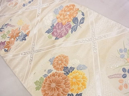 平和屋着物◎六通柄袋帯 唐織 菱花丸文 銀糸 逸品 CAAE4157eg