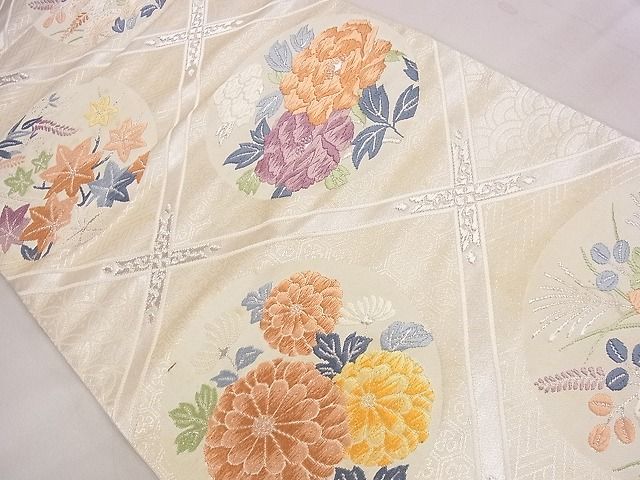 平和屋着物◎六通柄袋帯 唐織 菱花丸文 銀糸 逸品 CAAE4157eg