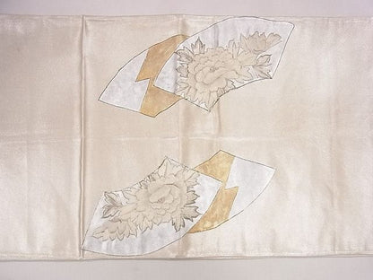 平和屋着物◎六通太鼓柄袋帯 駒刺繍 地紙流水草花文 金銀彩 逸品 CAAE4231eg