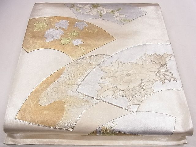 平和屋着物◎六通太鼓柄袋帯 駒刺繍 地紙流水草花文 金銀彩 逸品 CAAE4231eg