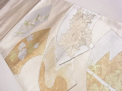 平和屋着物◎六通太鼓柄袋帯 駒刺繍 地紙流水草花文 金銀彩 逸品 CAAE4231eg