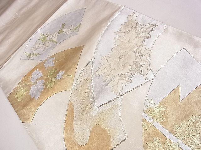 平和屋着物◎六通太鼓柄袋帯 駒刺繍 地紙流水草花文 金銀彩 逸品 CAAE4231eg