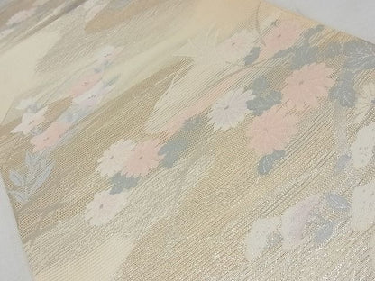 平和屋着物■夏物　六通柄袋帯　流水枝花文　金銀糸　正絹　逸品　AAAH2242Awj