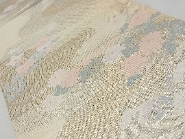 平和屋着物■夏物　六通柄袋帯　流水枝花文　金銀糸　正絹　逸品　AAAH2242Awj