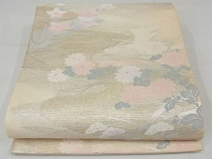 平和屋着物■夏物　六通柄袋帯　流水枝花文　金銀糸　正絹　逸品　AAAH2242Awj