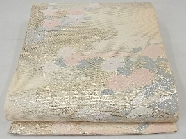 平和屋着物■夏物　六通柄袋帯　流水枝花文　金銀糸　正絹　逸品　AAAH2242Awj