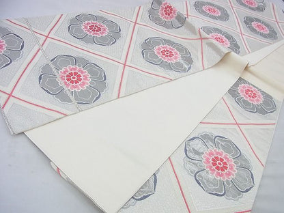 平和屋着物◎六通柄袋帯 唐織 花菱文 銀糸 逸品 BAAF5918wk