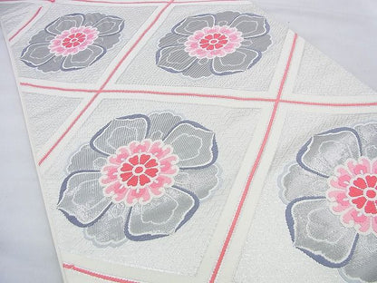 平和屋着物◎六通柄袋帯 唐織 花菱文 銀糸 逸品 BAAF5918wk