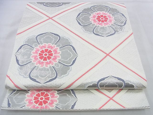 平和屋着物◎六通柄袋帯 唐織 花菱文 銀糸 逸品 BAAF5918wk