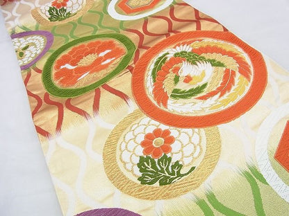 平和屋着物◎六通柄袋帯 唐織 花鳥丸文 金糸 逸品 BAAF5917wk