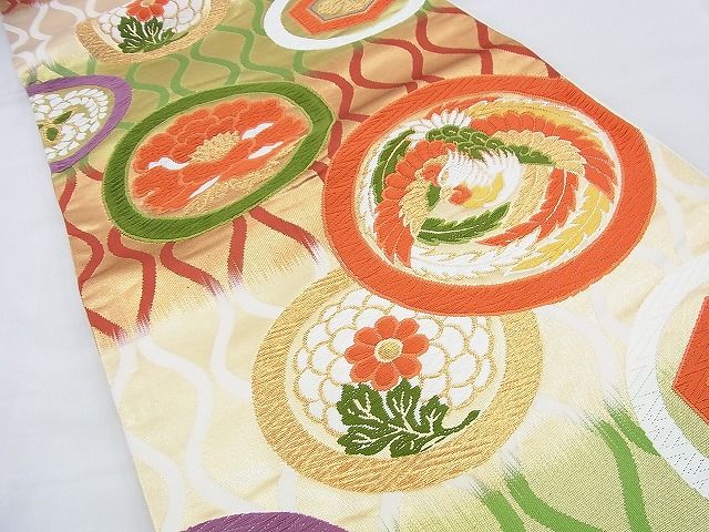 平和屋着物◎六通柄袋帯 唐織 花鳥丸文 金糸 逸品 BAAF5917wk