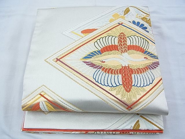 平和屋着物◎六通柄袋帯 唐織 双鶴花菱文 金銀糸 逸品