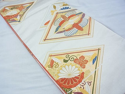 平和屋着物◎六通柄袋帯 唐織 双鶴花菱文 金銀糸 逸品 BAAE3026ow