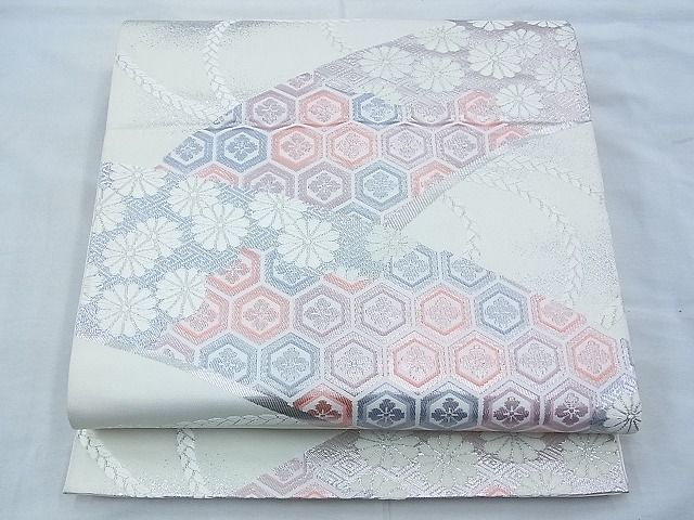 平和屋着物◎六通柄袋帯 唐織 花亀甲文 銀糸 逸品 BAAE3028ow