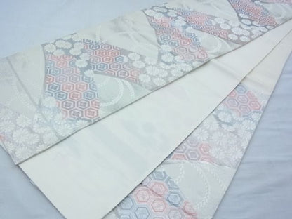 平和屋着物◎六通柄袋帯 唐織 花亀甲文 銀糸 逸品 BAAE3028ow