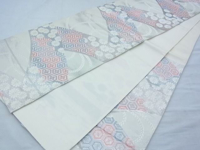平和屋着物◎六通柄袋帯 唐織 花亀甲文 銀糸 逸品 BAAE3028ow