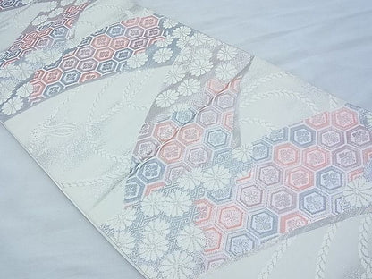 平和屋着物◎六通柄袋帯 唐織 花亀甲文 銀糸 逸品 BAAE3028ow