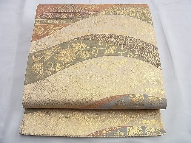 平和屋着物◎六通柄袋帯 横段花文 花兎 金糸 逸品 BAAF6808ow
