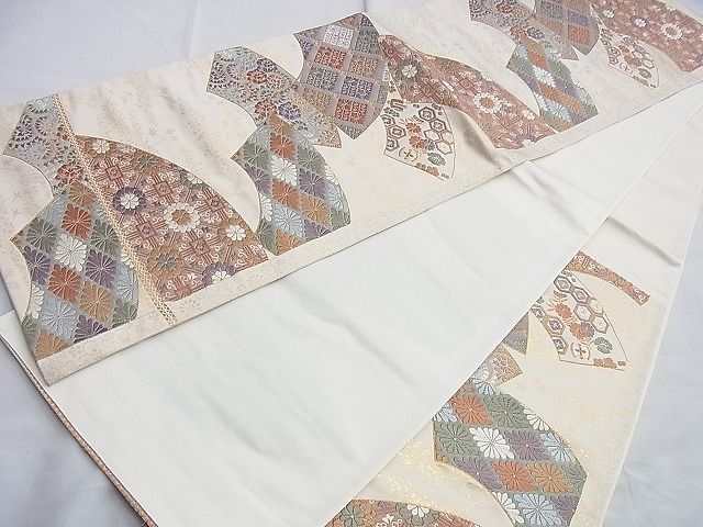 平和屋着物◎六通柄袋帯 唐織 地紙重ね花文 金糸 逸品 BAAF6815ow