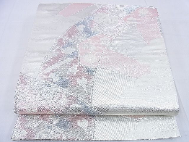 平和屋着物◎六通柄袋帯 片輪車宝尽くし 銀糸 逸品 BAAF0014th