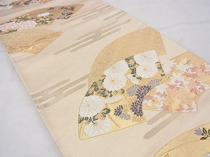 平和屋着物◎六通柄袋帯 唐織 エ霞地紙吉祥花文 金糸 逸品 BAAF5888fk