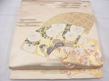 平和屋着物◎六通柄袋帯 唐織 エ霞地紙吉祥花文 金糸 逸品 BAAF5888fk