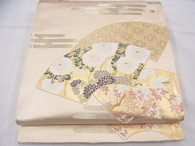 平和屋着物◎六通柄袋帯 唐織 エ霞地紙吉祥花文 金糸 逸品 BAAF5888fk