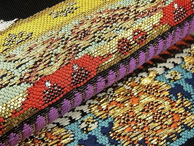 平和屋本店■最高級　龍村平蔵製　六通柄　本袋帯　威毛錦　黒地　金銀糸　逸品　CYAA0127s4