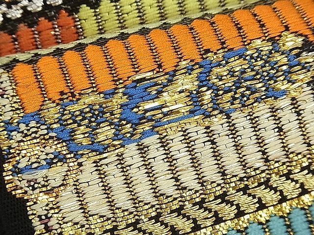 平和屋本店■最高級　龍村平蔵製　六通柄　本袋帯　威毛錦　黒地　金銀糸　逸品　CYAA0127s4