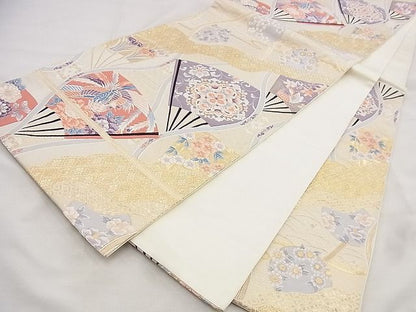 平和屋着物◎六通柄袋帯 唐織 立涌扇面花鳥文 金糸 逸品 BAAF1479qt
