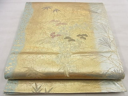 平和屋着物◎六通柄袋帯 唐織 蒔絵集 蒔絵秋草調 金糸 引箔 逸品 BAAF1493qt
