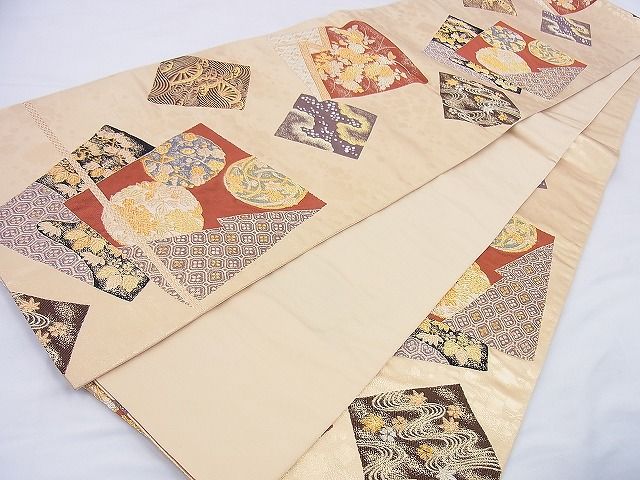 平和屋着物◎六通柄袋帯 唐織 色紙重ね花文 金糸 逸品 BAAF0074th