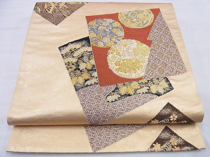 平和屋着物◎六通柄袋帯 唐織 色紙重ね花文 金糸 逸品 BAAF0074th