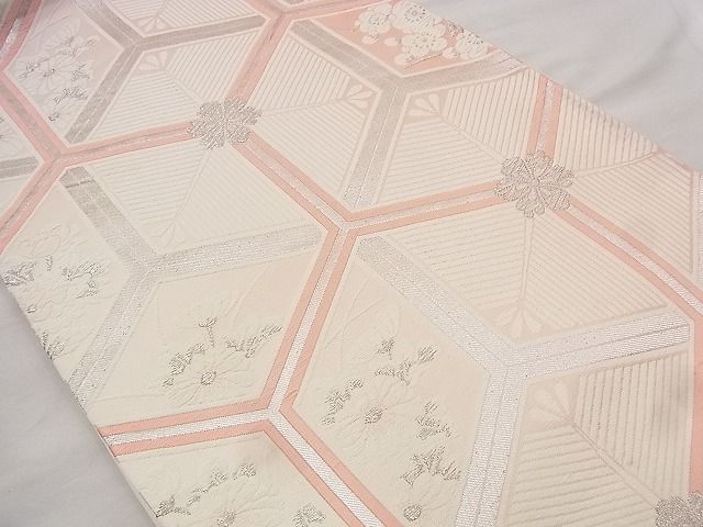 平和屋着物◎六通柄袋帯 唐織 花亀甲文 銀糸 逸品 BAAF1495qt