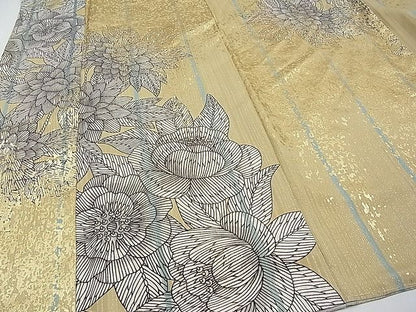 平和屋本店■極上　キモノデザイナー　斉藤上太郎　小紋　草花文　金彩　金通し地　逸品　CYAA0142s4