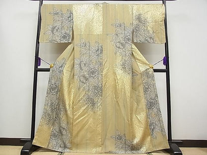 平和屋本店■極上　キモノデザイナー　斉藤上太郎　小紋　草花文　金彩　金通し地　逸品　CYAA0142s4