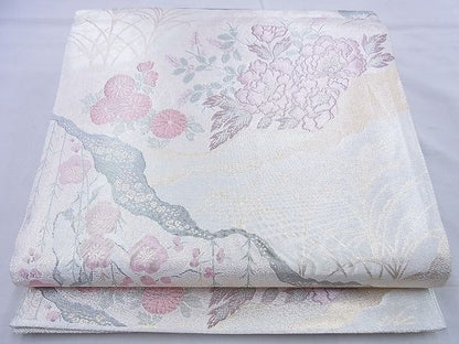 平和屋着物◎佐賀錦 六通柄袋帯 草花文 金銀糸 逸品 BAAF0088th