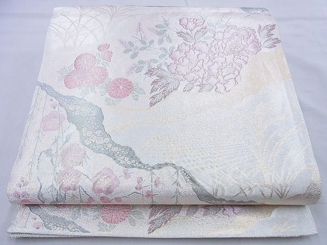 平和屋着物◎佐賀錦 六通柄袋帯 草花文 金銀糸 逸品 BAAF0088th